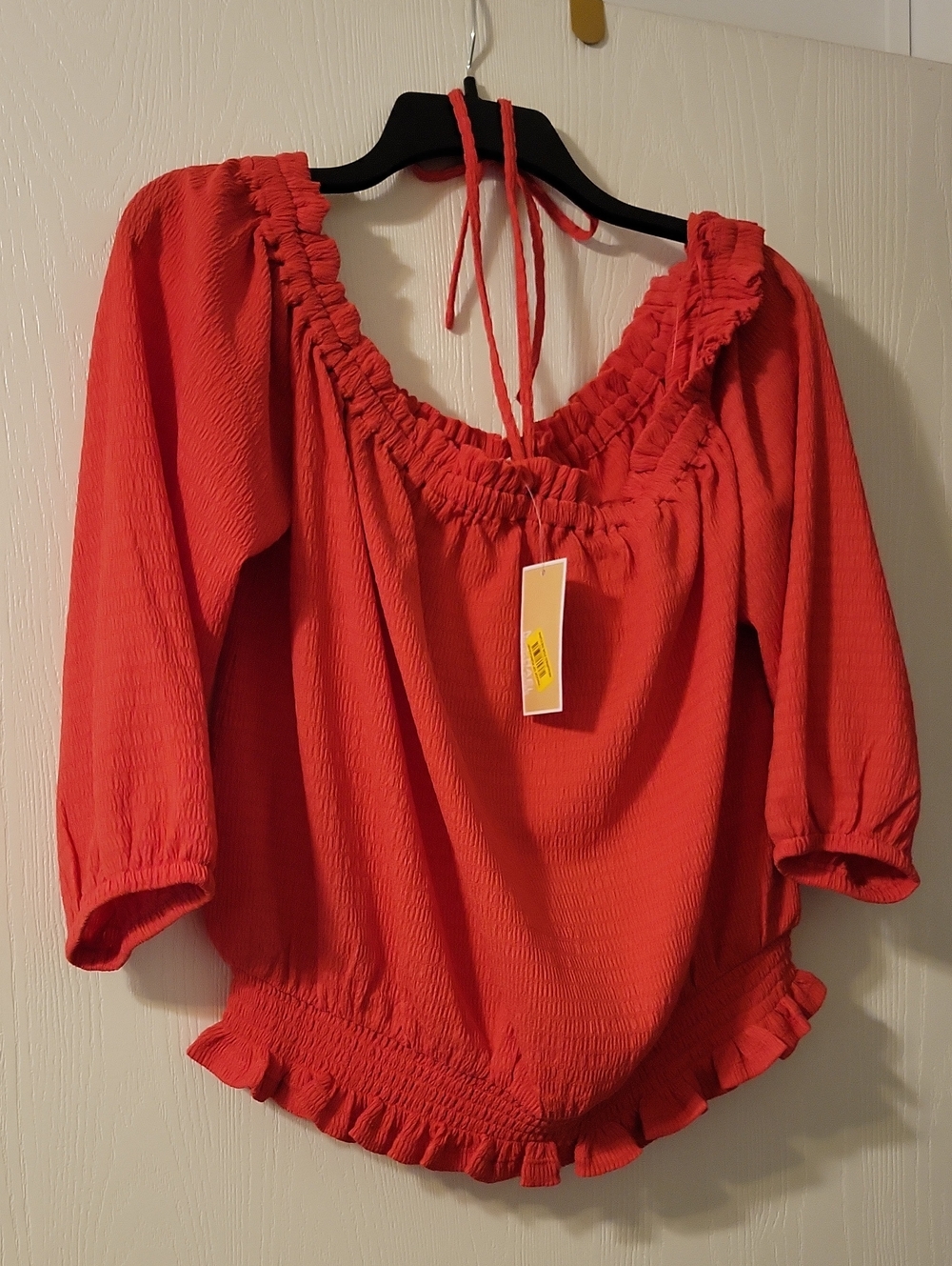 MICHAEL Michael Kors Coral Red Ruffled Off-Shoulder Top